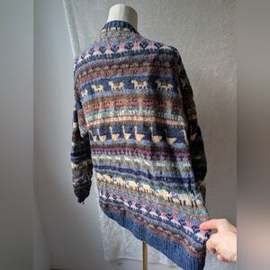 Vtg LL Bean 100% Wool Cardigan Grandma Farm Duck Cow Knitters Project